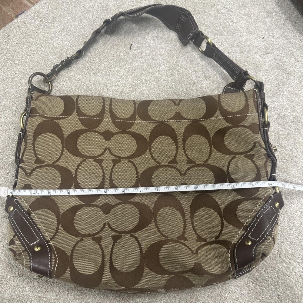 Coach Carly Brown and Tan Signature Canvas Hobo